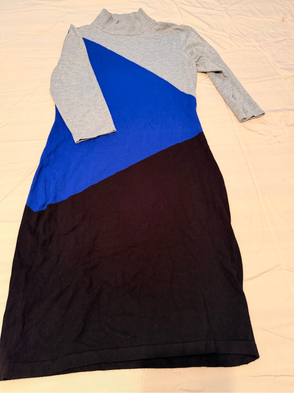 Calvin Klein Blue, Gray & Black Colorblock Turtleneck Midi Dress